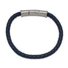 Load image into Gallery viewer, Chisel Stainless Steel Brushed Navy Blue Braided Leather 8.25 inch Bracelet
