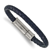 Load image into Gallery viewer, Chisel Stainless Steel Brushed Navy Blue Braided Leather 8.25 inch Bracelet
