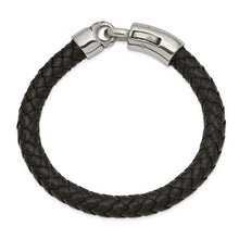 Load image into Gallery viewer, Chisel Stainless Steel Antiqued and Polished Black Braided Leather 8.25 inch Bracelet
