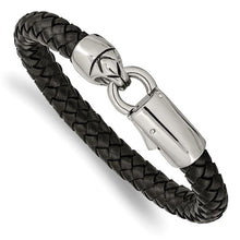 Load image into Gallery viewer, Chisel Stainless Steel Antiqued and Polished Black Braided Leather 8.25 inch Bracelet
