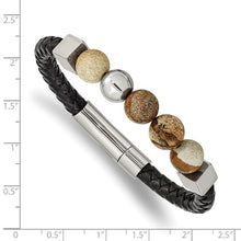 Load image into Gallery viewer, Chisel Stainless Steel Polished with Brown Jasper Beads Black Leather 8&quot; Bracelet
