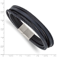 Load image into Gallery viewer, Chisel Stainless Steel Brushed Multi Strand Navy Blue Leather 8 inch Bracelet
