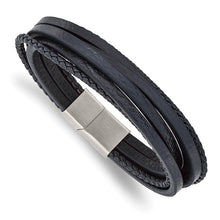 Load image into Gallery viewer, Chisel Stainless Steel Brushed Multi Strand Navy Blue Leather 8 inch Bracelet
