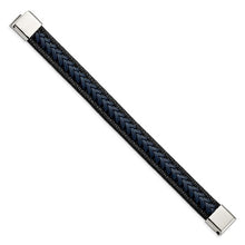 Load image into Gallery viewer, Chisel Stainless Steel Polished Black and Blue Braided Leather 8.25 inch Bracelet
