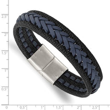 Load image into Gallery viewer, Chisel Stainless Steel Polished Black and Blue Braided Leather 8.25 inch Bracelet
