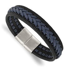 Load image into Gallery viewer, Chisel Stainless Steel Polished Black and Blue Braided Leather 8.25 inch Bracelet
