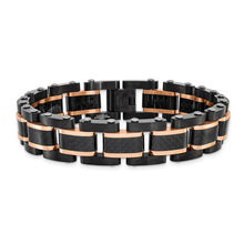 Load image into Gallery viewer, Chisel Stainless Steel Brushed and Polished Black and Rose IP-plated with Black Carbon Fiber Inlay 8.5 inch Link Bracelet
