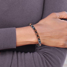 Load image into Gallery viewer, Chisel Stainless Steel Polished Hematite Brown-plated Beaded Black Leather 8 inch Plus .5&quot; Extension Bracelet
