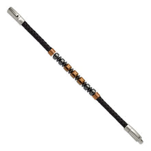 Load image into Gallery viewer, Chisel Stainless Steel Polished Hematite Brown-plated Beaded Black Leather 8 inch Plus .5&quot; Extension Bracelet
