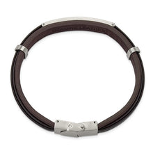 Load image into Gallery viewer, Stainless Steel Brushed Brown Leather 8.5in ID Bracelet
