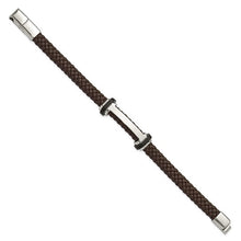 Load image into Gallery viewer, Stainless Steel Polished Brown Leather 8in + .5in Bracelet
