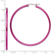 Load image into Gallery viewer, Chisel Stainless Steel Polished Pink IP-plated 48mm Diameter 2mm Hoop Earrings
