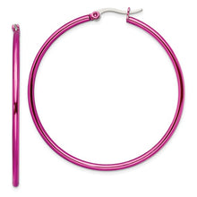 Load image into Gallery viewer, Chisel Stainless Steel Polished Pink IP-plated 48mm Diameter 2mm Hoop Earrings
