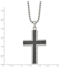 Load image into Gallery viewer, Chisel Stainless Steel Polished with Black Rhodium 1/2ct Black Diamond Cross Pendant on a 24&quot; Ball Chain Necklace
