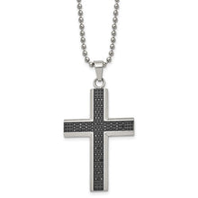 Load image into Gallery viewer, Chisel Stainless Steel Polished with Black Rhodium 1/2ct Black Diamond Cross Pendant on a 24&quot; Ball Chain Necklace
