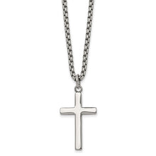 Load image into Gallery viewer, Chisel Stainless Steel Polished Cross Pendant on a 24&quot;  Box Chain Necklace
