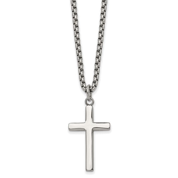 Chisel Stainless Steel Polished Cross Pendant on a 24