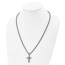 Load image into Gallery viewer, Chisel Stainless Steel Polished Gun Metal IP-plated Cross Pendant on a 24&quot; Box Chain Necklace
