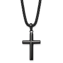 Load image into Gallery viewer, Chisel Stainless Steel Polished Gun Metal IP-plated Cross Pendant on a 24&quot; Box Chain Necklace
