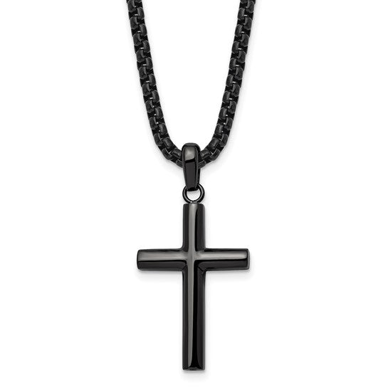 Chisel Stainless Steel Polished Gun Metal IP-plated Cross Pendant on a 24