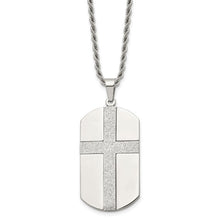 Load image into Gallery viewer, Chisel Stainless Steel Polished Laser Cut Cross Dog Tag on a 24&quot; Rope Chain Necklace
