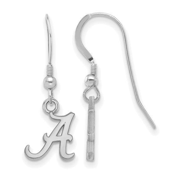 Sterling Silver Rhodium-plated LogoArt University of Alabama Letter A Extra Small Dangle Wire Earrings