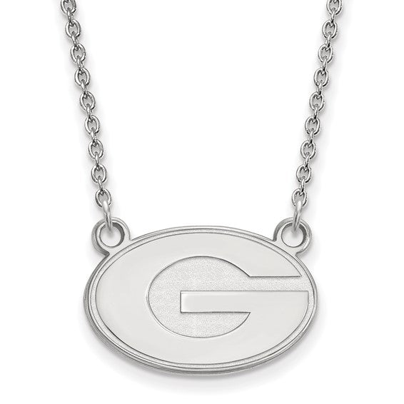 Sterling Silver Rhodium-plated LogoArt University of Georgia Letter G Small Pendant 18 inch Necklace