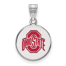 Load image into Gallery viewer, Sterling Silver Rhodium-plated LogoArt The Ohio State University Medium Enameled Disc Pendant
