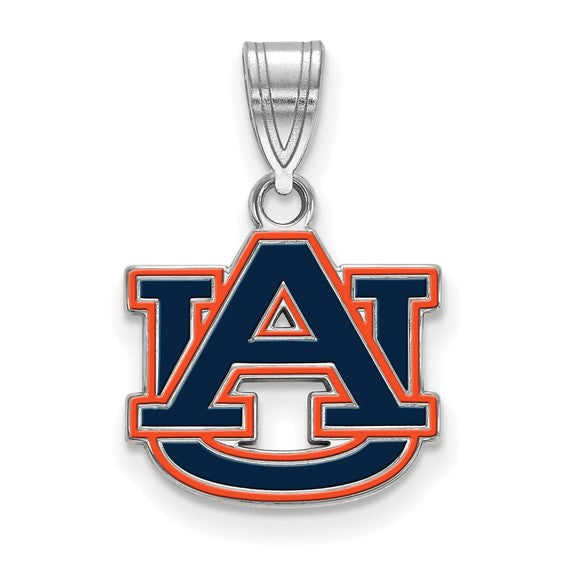 Sterling Silver Rhodium-plated Logo Art Auburn University A-U Small Enameled Pendant