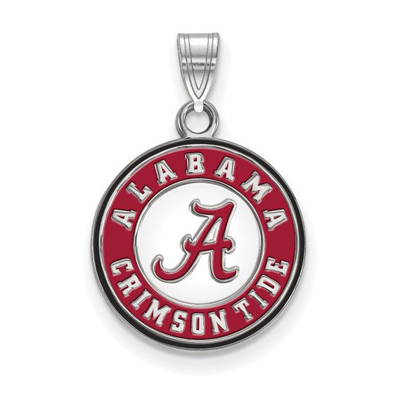 Sterling Silver Rhodium-plated LogoArt University of Alabama Crimson Tide Medium Enameled Disc Pendant