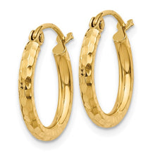 Load image into Gallery viewer, 14k Yellow Gold Diamond-cut 2mm Round Tube Hoop Earrings

