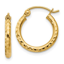 Load image into Gallery viewer, 14k Yellow Gold Diamond-cut 2mm Round Tube Hoop Earrings

