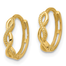 Load image into Gallery viewer, 14K Yellow Gold Polished and Textured Braided Hinged Hoop Earrings
