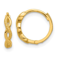 Load image into Gallery viewer, 14K Yellow Gold Polished and Textured Braided Hinged Hoop Earrings
