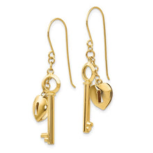 Load image into Gallery viewer, 14K Yellow Gold Puff Heart Lock and Key Earrings
