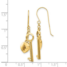 Load image into Gallery viewer, 14K Yellow Gold Puff Heart Lock and Key Earrings
