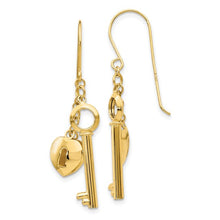 Load image into Gallery viewer, 14K Yellow Gold Puff Heart Lock and Key Earrings
