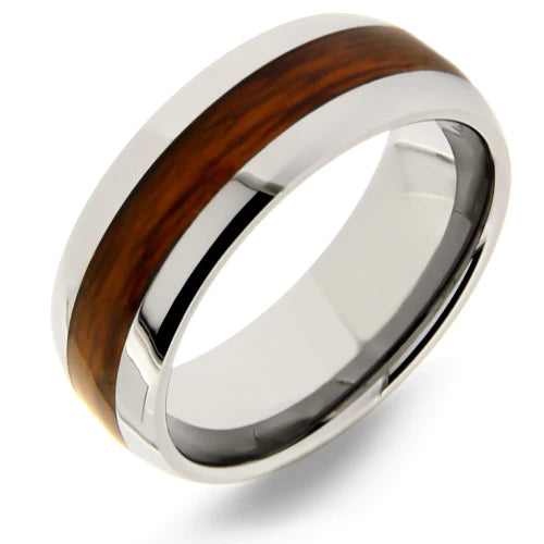 8mm Wood Inlay Tungsten Ring - Sizes 8-13