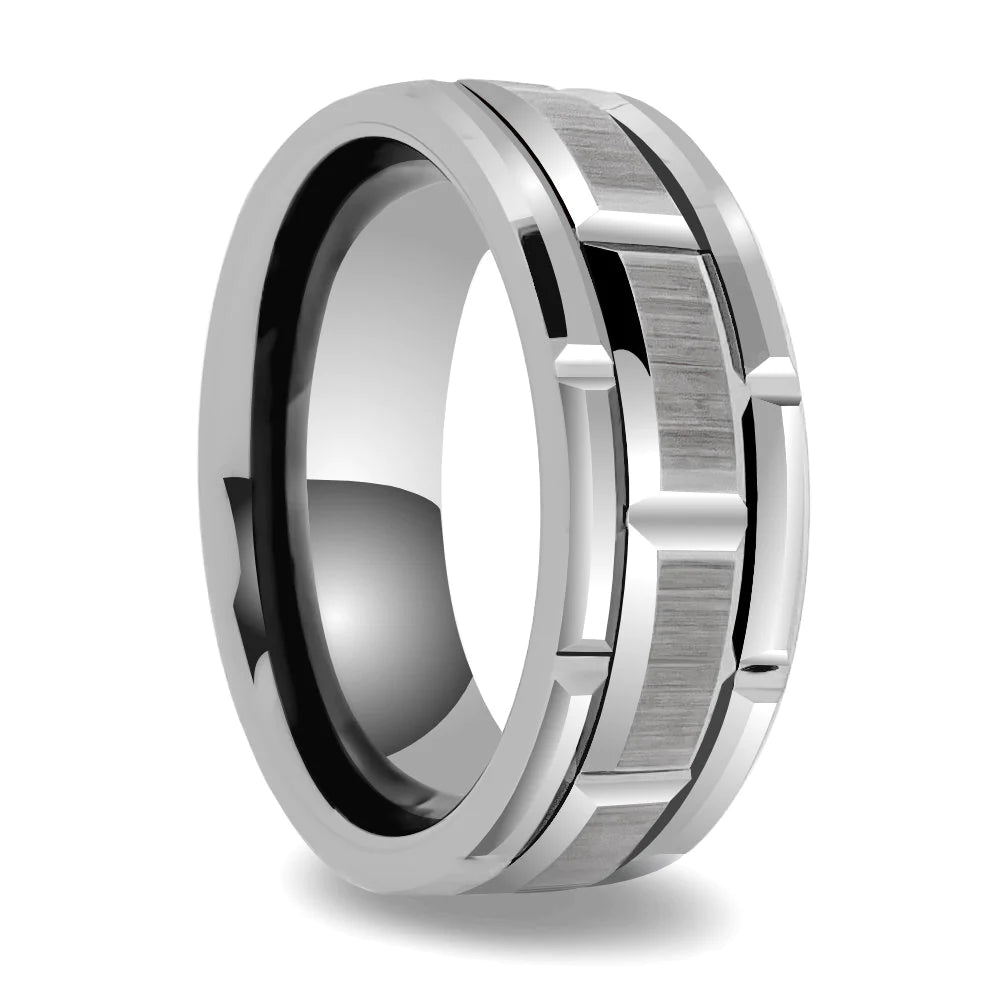 8mm Grooved Tungsten Ring - Sizes 8-13