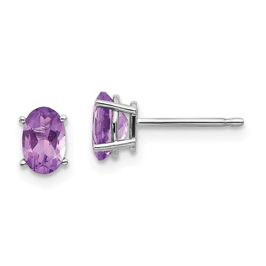 14k White Gold 0.84ct Oval Amethyst Post Earrings