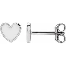 Load image into Gallery viewer, 14K White Gold 5.9x5.5mm Black Or White Enamel Heart Earrings
