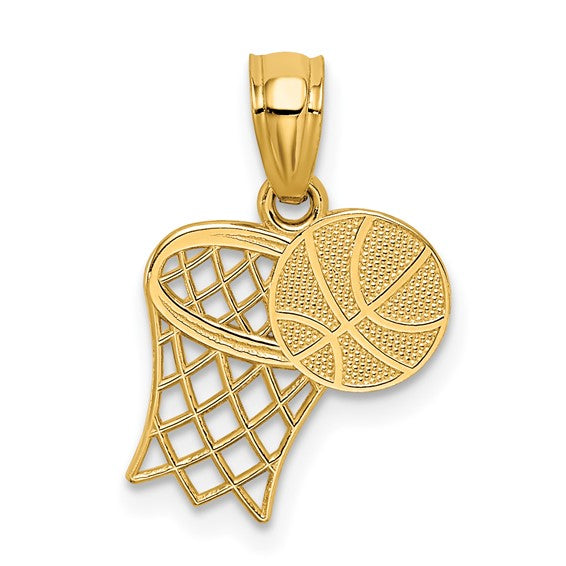 14K Yellow Gold Basketball and Hoop Pendant