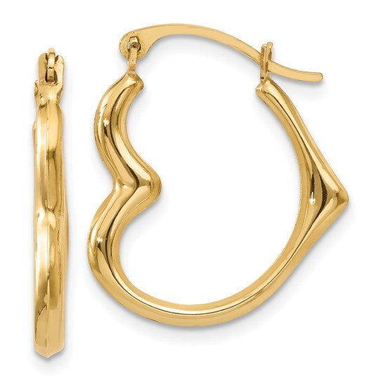 14k Yellow Gold Heart Hoop Earrings