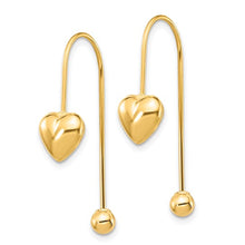 Load image into Gallery viewer, 14K Yellow Gold Puffed Heart with Screw End Threader Earrings
