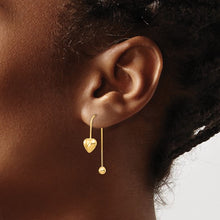 Load image into Gallery viewer, 14K Yellow Gold Puffed Heart with Screw End Threader Earrings
