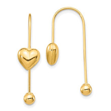 Load image into Gallery viewer, 14K Yellow Gold Puffed Heart with Screw End Threader Earrings
