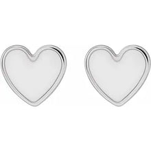 Load image into Gallery viewer, 14K White Gold 5.9x5.5mm Black Or White Enamel Heart Earrings
