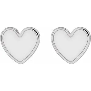 14K White Gold 5.9x5.5mm Black Or White Enamel Heart Earrings