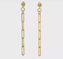 Load and play video in Gallery viewer, 14K Yellow Gold Paperclip Link Dangle Post Earrings
