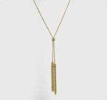 Load and play video in Gallery viewer, 14K Yellow Gold Sliding Chain with Tassels 30&quot; Necklace
